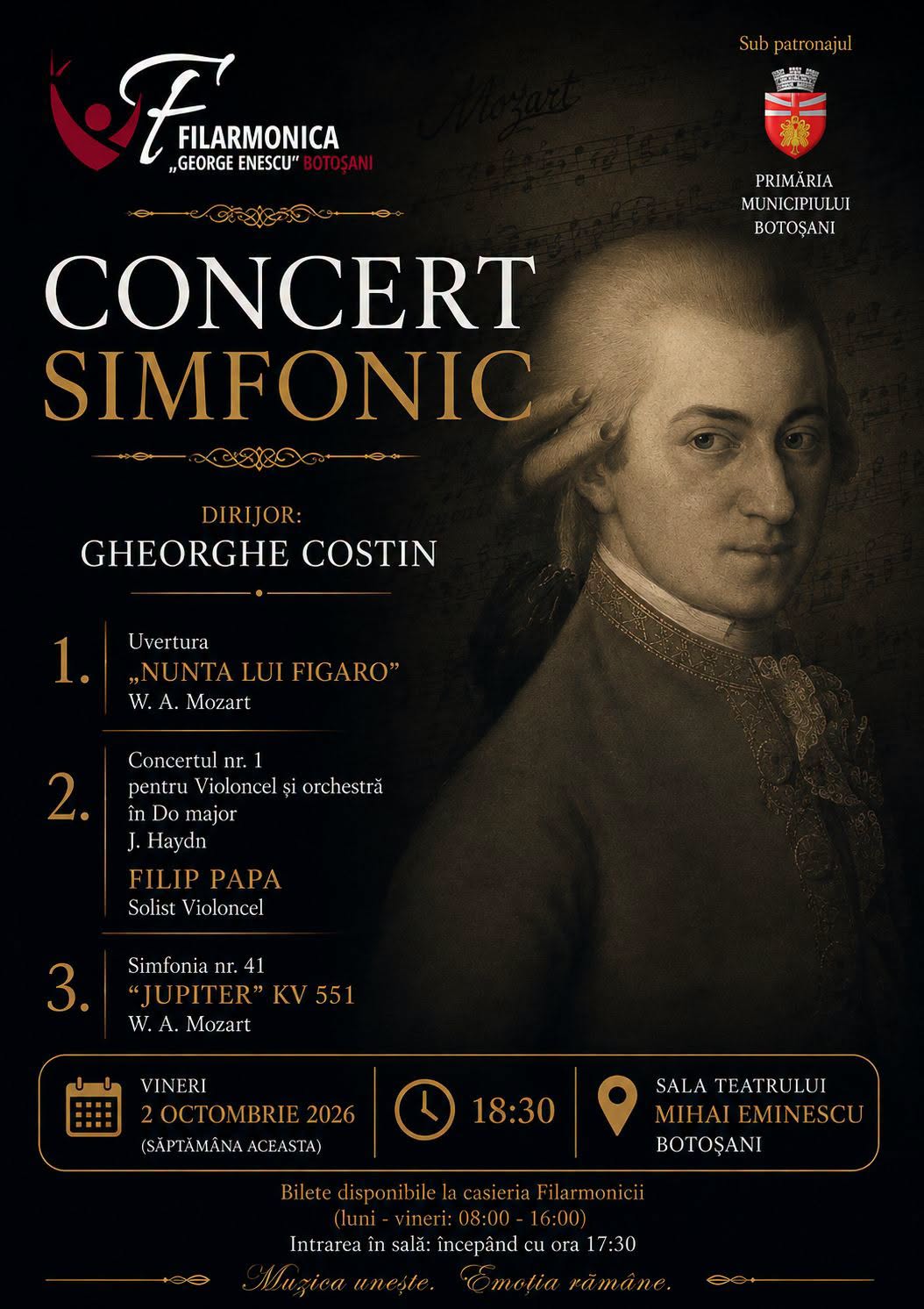 Afiș Concert simfonic, 2 octombrie 2026, Filarmonica Botoșani