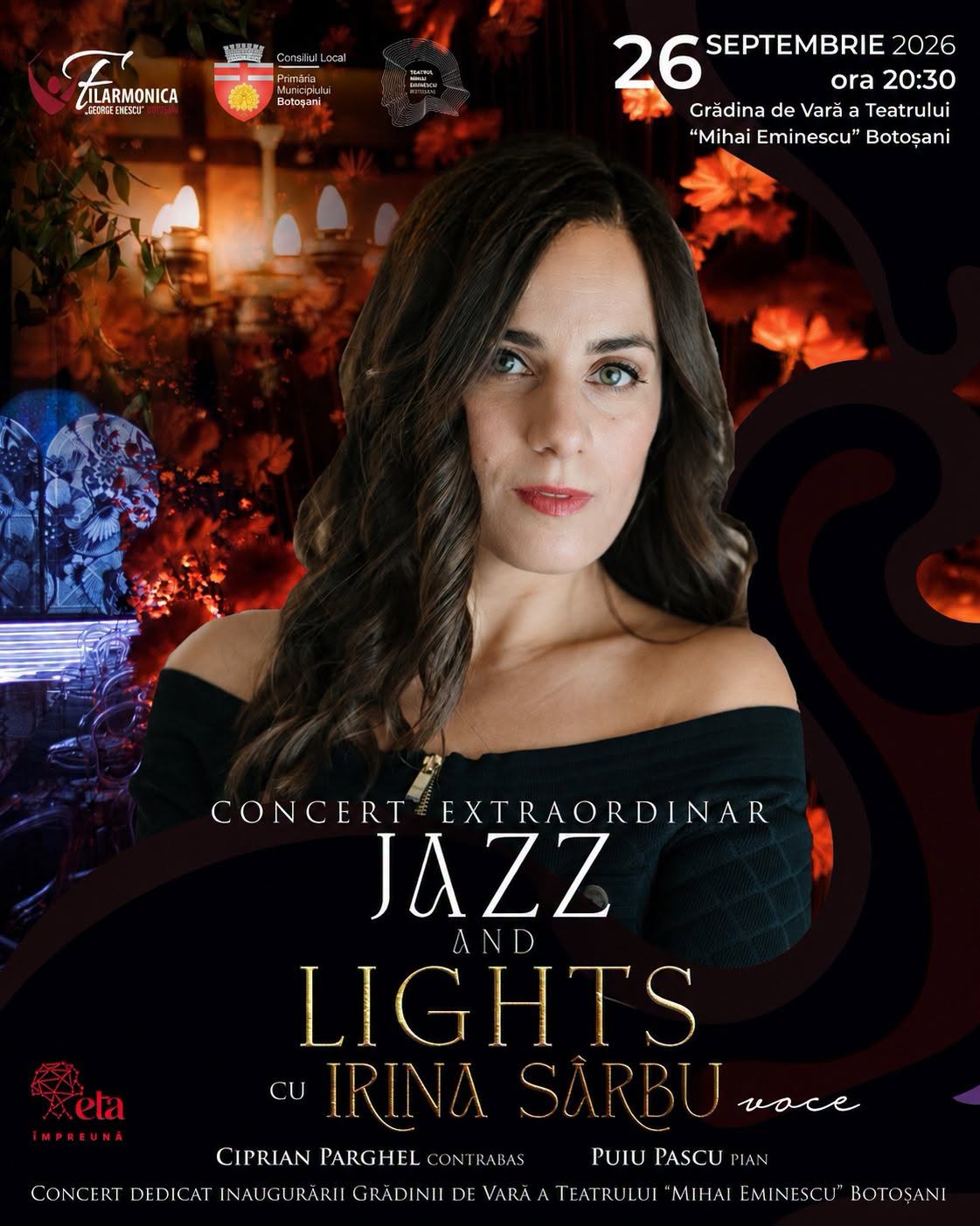 Afiș concert extraordinar JAZZ AND LIGHTS cu Irina Sârbu, 26 septembrie 2026, ora 20:30