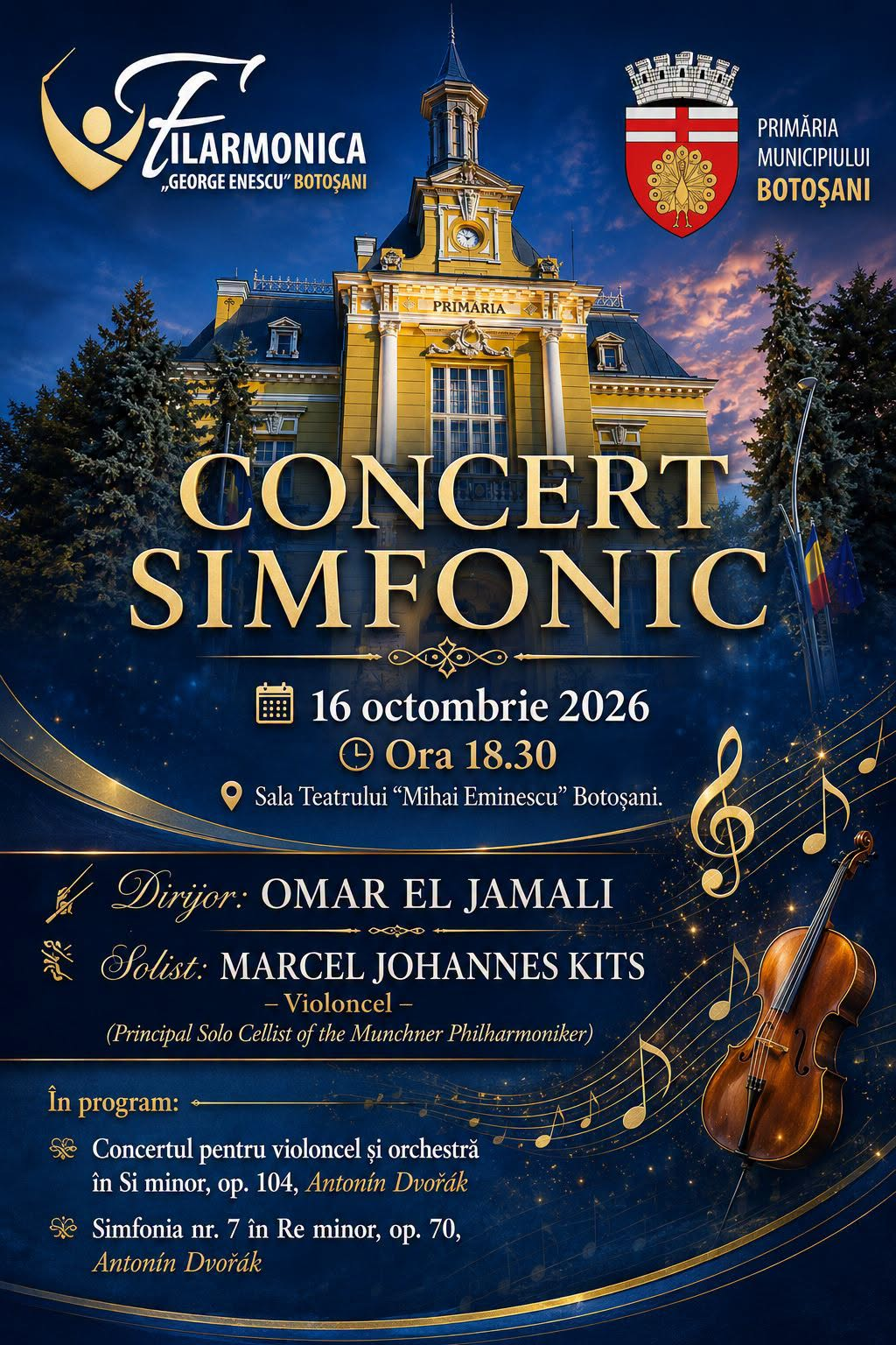Afiș Concert simfonic, 16 octombrie 2026, Filarmonica Botoșani