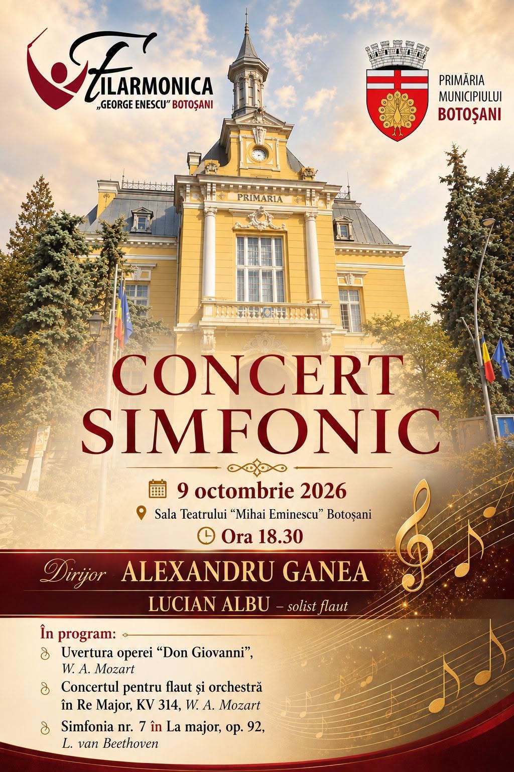Afiș Concert simfonic, 9 octombrie 2026, Filarmonica George Enescu Botoșani